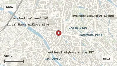 Map of the area around wargo Kimono Rental Kanazawa Korinbo Store in Korinbo / Central Kanazawa