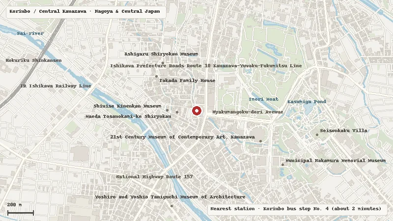 Map of the area around wargo Kimono Rental Kanazawa Korinbo Store in Korinbo / Central Kanazawa