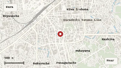 Map of the area around Kurashiki Bikan Historical Quarter in Kurashiki / Okayama