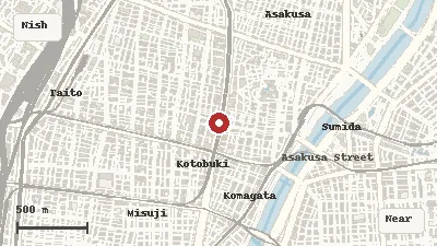 Map of the area around Samurai Ninja Museum Asakusa Tokyo in Nishiasakusa / Asakusa