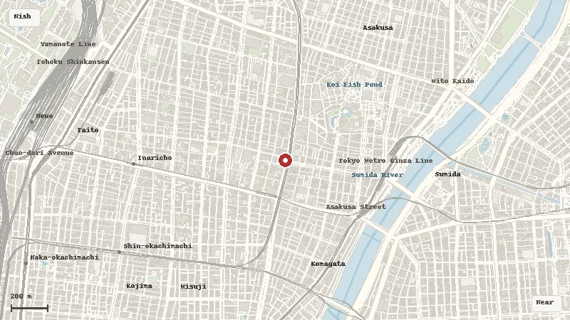 Map of the area around Samurai Ninja Museum Asakusa Tokyo in Nishiasakusa / Asakusa