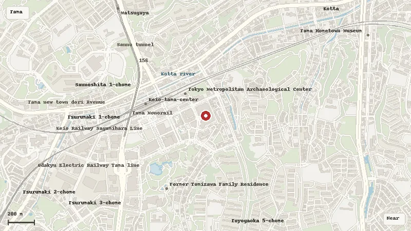 Map of the area around Sanrio Puroland in Tama Center