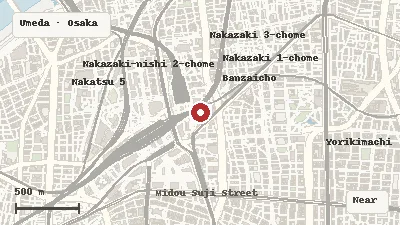 Map of the area around HEP FIVE Ferris Wheel in Umeda