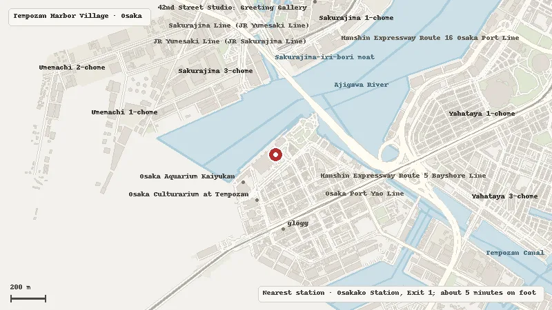 Map of the area around Tempozan Giant Ferris Wheel in Tempozan Harbor Village