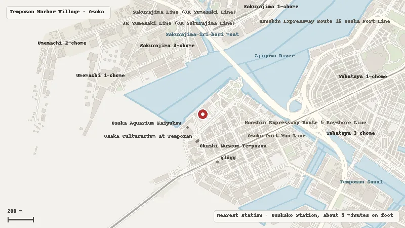 Map of the area around LEGOLAND Discovery Center Osaka in Tempozan Harbor Village