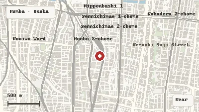 Map of the area around THE SUMO HALL HIRAKUZA OSAKA in Namba