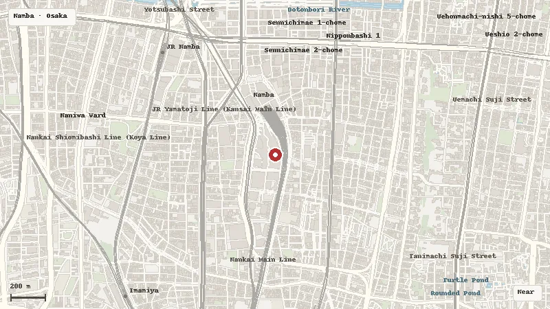 Map of the area around THE SUMO HALL HIRAKUZA OSAKA in Namba
