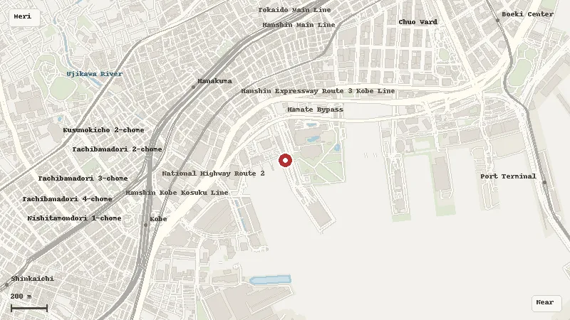 Map of the area around Kobe Port Tower in Meriken Park / Kobe Waterfront