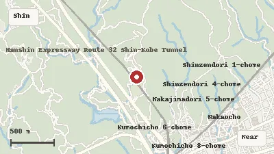 Map of the area around Kobe Nunobiki Herb Gardens & Ropeway in Shin-Kobe / Nunobiki