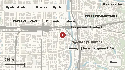 Map of the area around teamLab Biovortex Kyoto in Kyoto Station / Minami