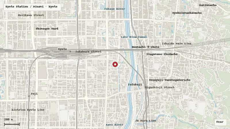 Map of the area around teamLab Biovortex Kyoto in Kyoto Station / Minami