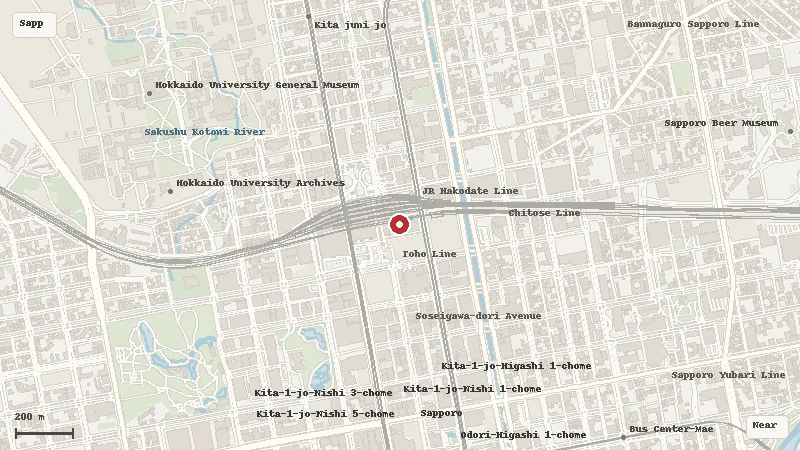 Map of the area around JR Tower Observation Deck T38 in Sapporo Station