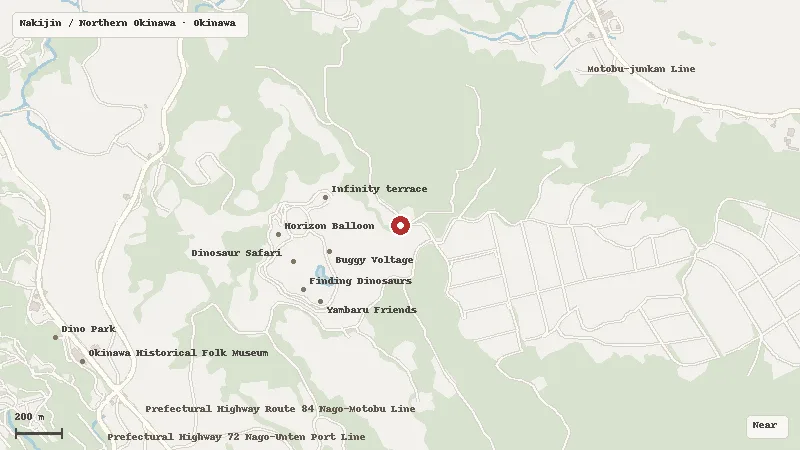 Map of the area around JUNGLIA Okinawa in Nakijin / Northern Okinawa