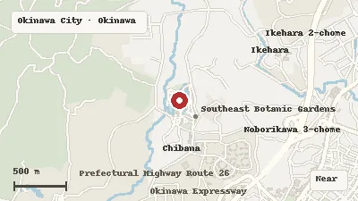 Map of the area around Southeast Botanical Gardens in Okinawa City