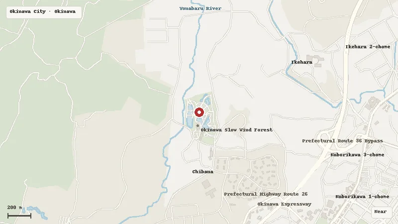 Map of the area around Southeast Botanical Gardens in Okinawa City