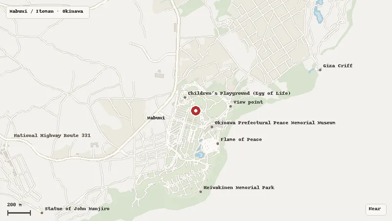 Map of the area around Okinawa Peace Memorial Hall in Mabuni / Itoman