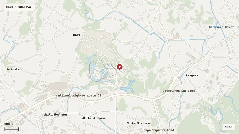 Map of the area around Nago Agri Park in Nago