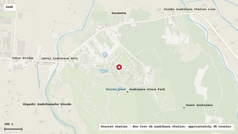 Map of the area around Asahiyama Zoo in Asahikawa